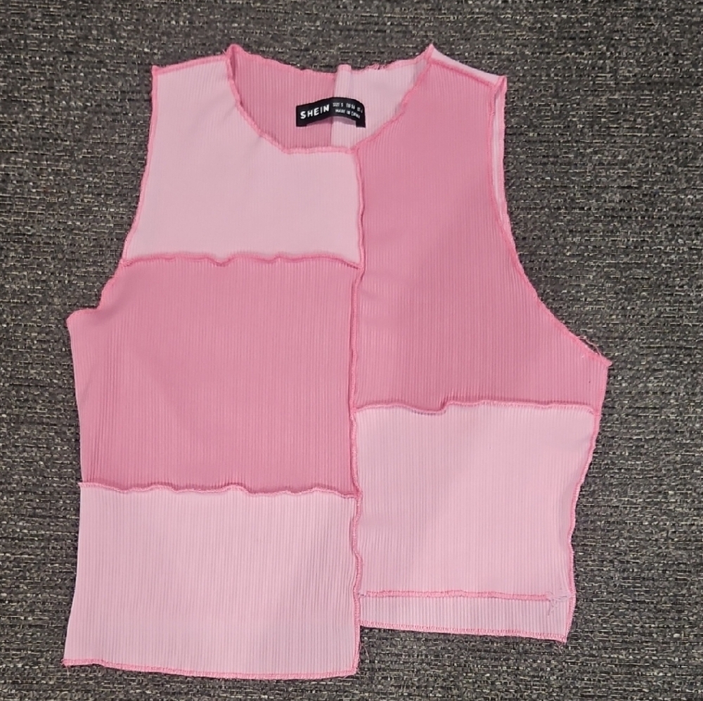 ⭐️SHEIN Pink Two-Tone Patchwork Ribbed Tank SZ S⭐️